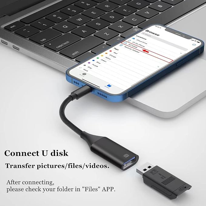 IVSHOWCO Camera Adapter for iPhone, iPad to USB OTG Cable Adapter, Supports USB Flash Drive, Card Reader, Mouse, Keyboard, MIDI