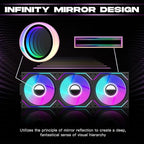Jungle Leopard Interstellar V2 120mm PC Reverse Blade Case Fan Infinity Mirror Module Daisy-Chain ARGB Fan Triple Pack with Controller Suitable for Computer Case & 360mm AIO Cooler(Black-3pack)