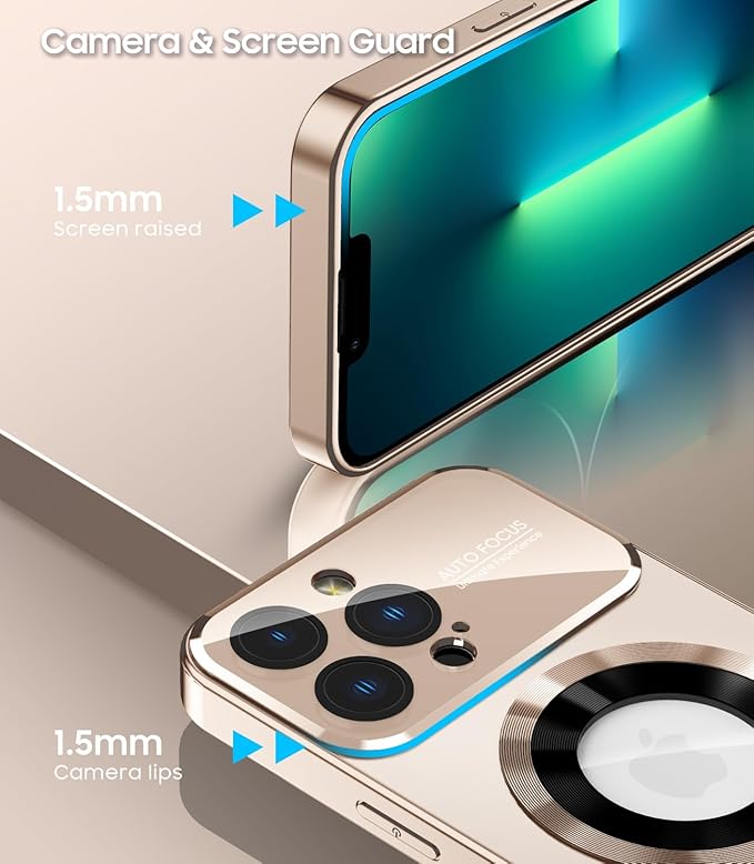 Magnetic for iPhone 13 Pro Case, Built-in Camera Lens Protector, Compatible with MagSafe, Logo View, Military Grade Protective Phone Cover, Desert Titanium