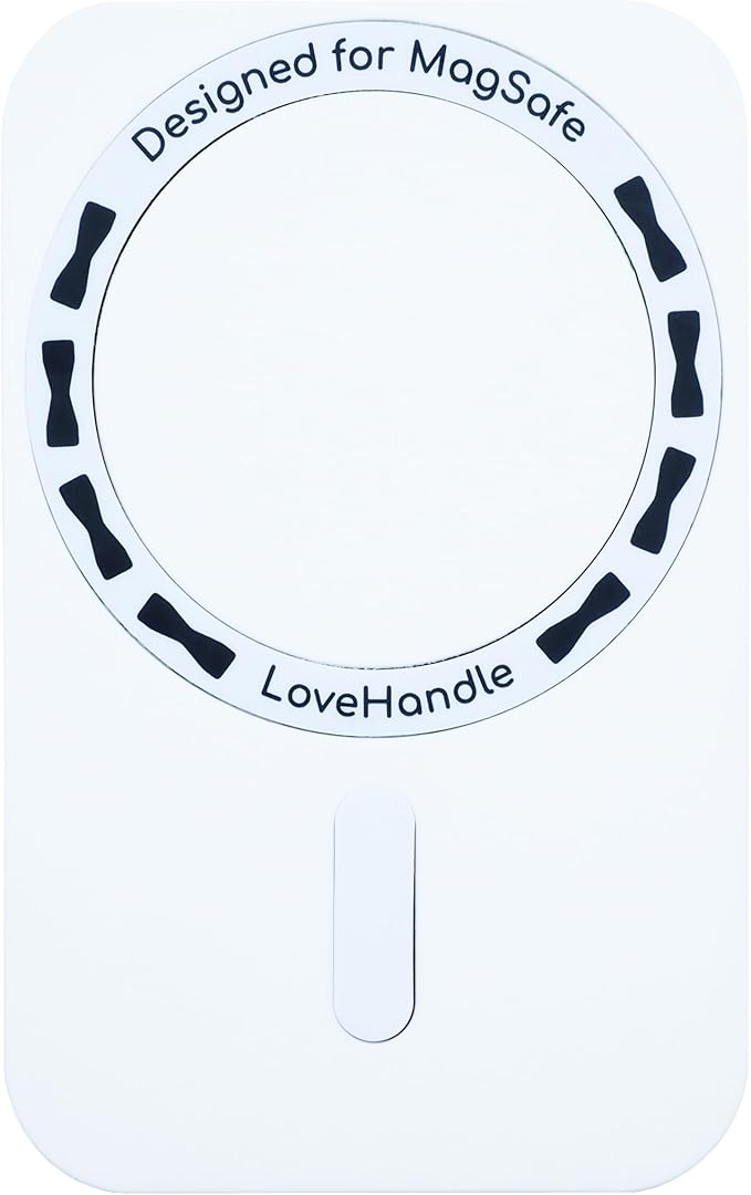 LoveHandle PRO MagSafe Compatible Magnetic Phone Grip w/Kickstand - Mount, Strap and Stand for Smartphone and Tablet - MagSafe Ring Included - Fits All Devices - White Silicone