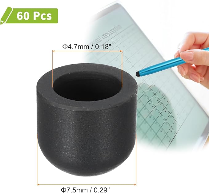 MECCANIXITY 60Pcs Replacement Stylus Pen Tips 7.5mm Conductive Capacitive Touch Screen Pens Tips Silicone Rubber, Black