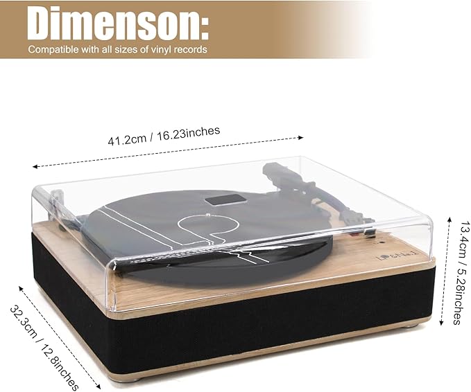 Vinyl Record Player 3-Speed Belt-Drive Turntable with Stereo Speakers and USB Play&Recording (Light Wood)