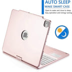 360° Rotatable Keyboard Case for iPad Air 13 inch (M3/M2-2025/2024)/Pro 12.9 (6th, 5th, 4th, 3rd Gen) with TouchPad, Backlits Aluminum Alloy Smart Case with trackpad Keyboard, Rose Gold