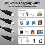 USB C Multi Charging Cable [2Pack 4FT], 3 in 1 Charging Cable Nylon Braided USB-C Multiple Charger Cord with Type-C, Micro USB and IP Port for iPhone 16/15 Series/Cell Phones and More