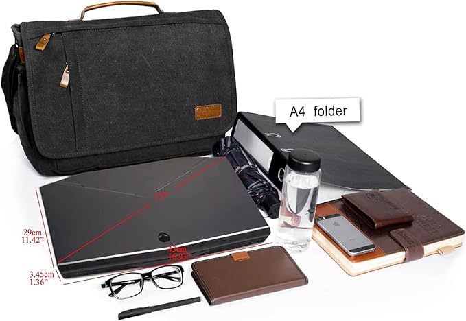 ESTARER Messenger Bag 17-17.3 Inch, Men's Computer Bag Water-resistant Canvas, Teacher Laptop Satchel for Work Office College, Dark Grey