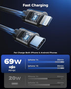 [2024 Upgraded] 4 in 1 Retractable Car Charger, SUPERONE Smaller Fast Car Phone Charger 69W with Cord, USB C and iPhone Car Charger Adapter, Compatible iPhone 15/15 Pro Max/14/13/12/11, Sumsung