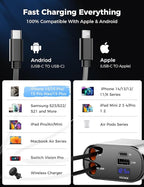 【Upgraded】 SUPERONE Retractable Car Charger 4 in 1, Fast Car Phone Charger with Cord 2.6ft, USB C and Apple Car Charger Adapter, Compatible with iPhone 15/15 Pro Max/14/13/12/11, Galaxy, Pixel