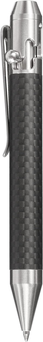 Cool Hand 4.9'' Carbon Fiber Bolt Action Pen with Retractable Stylus Tip for Any Touch Screen, Ballpoint Ink Refillable, Compact Size, Skelton Out Deep Pocket Clip (Carbon Fiber Silver)
