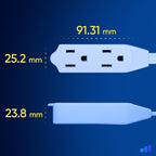 Maximm Cable 20 Ft 360° Rotating Flat Plug Extension Cord, 16/3 AWG Multi 3 Outlet 3-Prong Grounded Wire- White - UL Certified