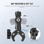 NEEWER Motorcycle Bike Handlebar Clamp Mount, Heavy Duty Clip Holder, 1/4" Screw & 3 Prong Adapter Compatible with Insta360 X5 X4 GoPro Hero 13 12 POV Video Recording, 360° Rotation & 270° Tilt, CA161