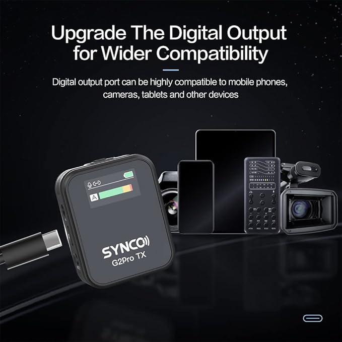 SYNCO G2A2 Pro Microphone, Wireless Lavalier Microphone, 200m (656 ft) Range, 8 Hours Life, Compatible PC, Smartphone, DSLR, for Outdoor Video, News interview, Vlogs