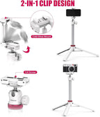 ULANZI MT-44 Extendable Phone Tripod, 59" Selfie Stick Portable Vlog Tripod Stand with 2 in 1 Phone Clip 1/4" Screw, 360° Ball Head Camera Tripod for DJI Pocket Sony Canon Action Fujifilm, White