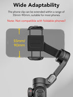 Phone Gimbal Stabilizer 3-Axis Smartphone Foldable Handheld Gimbal for iPhone with Focus Wheel TikTok YouTube Vlog Stabilizer for iPhone16 15 14 13 12 Pro Max Android-Smart XE