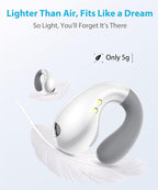 Ultra Open-Ear-Earbuds Wireless Bluetooth - Ergonomic Clip-On Earbuds, Bone Conduction Over-The-Ear Headphones with Waterproof Design and Secure Fit for Small Ears, Elegant White