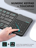 Nillkin Foldable Keyboard with Touchpad, Bluetooth Keyboard with Number Pad, Full Size Keys, Large Trackpad Small Travel Portable Keyboards for iPad Laptop PC Tablets -Black