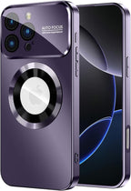 Magnetic for iPhone 16 Pro Case, Compatible with MagSafe, Built-in Camera Lens Protector, Logo View, Military Grade Drop Proof Phone Cover, Purple