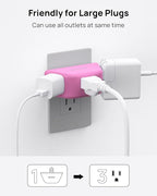 TROND Pink Outlet Extender - Multi Plug Outlet with 3-Prong Grounded Sockets, 3 Way Angled Plug Splitter, Compact and Practical Multiple Wall Expander for Home Travel Cruise Dorm Essentials