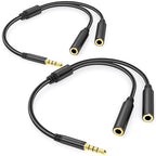 3.5mm TRRS Splitter for 2 Headphones 1FT 2-Pack, Dual Support Audio & Mic, 3.5 mm Aux Jack Cable 1 in 2 out, Double 1/8" Stereo Female Adapter,Headset Split Y Cord 2 Way for Phone/Tablet/Laptop/PC/MP3