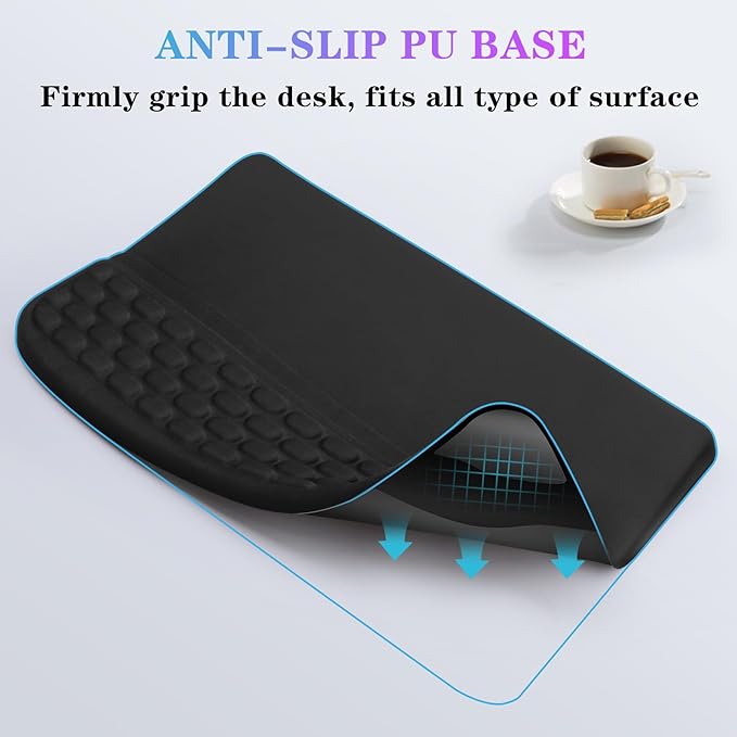 Computer Keyboard Stand Pad with Wrist Rest, Ergonomic Comfy Tilted Keyboard Holder, Keyboard Tray Support for Office Home (02-Black)