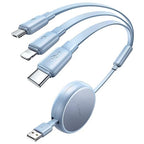 LISEN Multi Charging Cable 3 in 1 iPhone 16 Charger Cord, Retractable Car Charger Type C Cable, Retractable iPhone Charger Cord with Type C/L/Micro USB for iPhone/Samsung/PS/Kindle,Blue