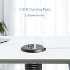 Jgstkcity Desktop Power Grommet, 2 inch, Black, 1 AC Outlet and 2 USB Ports, 6.56ft Cable, Fire Resistant Outer Shell