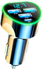 Multi Port USB C Car Phone Charger Adapter 4 in 1 with Voltage Display Super Fast Cigarette Lighter USB Charge with Volt Meter for iPhone 16/15/14/13/12 Galaxy Android Phones