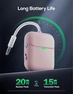 Nulaxy Air in-Flight Bluetooth Wireless Audio Transmitter Receiver for up to 2 AirPods Wireless Headphones, Bluetooth Adapter for All 3.5mm Aux Jacks on Airplanes, Gym Equipment, Pink