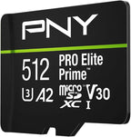 PNY 512GB PRO Elite Prime™ C10 U3 V30 A2 microSDXC Flash Memory Card – Ultra-Fast Speeds, Read 200MB/s, Write 150MB/s, 4K UHD, Full HD, UHS-I, for Smartphones, Drones, Action Cameras