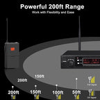 200-Channel Wireless Microphone, Wireless Lavalier Microphone Dual UHF Bodypack Cordless Lavalier Mic System Set
