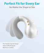 Ultra Open-Ear-Earbuds Wireless Bluetooth - Ergonomic Clip-On Earbuds, Bone Conduction Over-The-Ear Headphones with Waterproof Design and Secure Fit for Small Ears, Elegant White