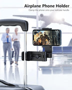 MiiKARE Travel Essentials Airplane Phone Holder, Universal Handsfree Phone Mount for Flying with 360 Degree Rotation, Travel Must Haves Phone Stand for Desk, Tray Table, Black&Black