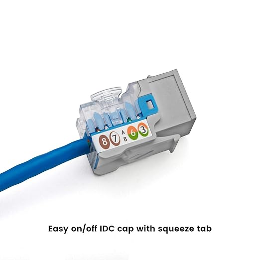 trueCABLE Cat5e Keystone Jack, Unshielded (UTP), 90 Degree Punch-Down, PoE++ (4PPoE) 100W, UL Listed, ETL Verified, ANSI/TIA Certified, Modular RJ45 Female, Gray, 24 Pack
