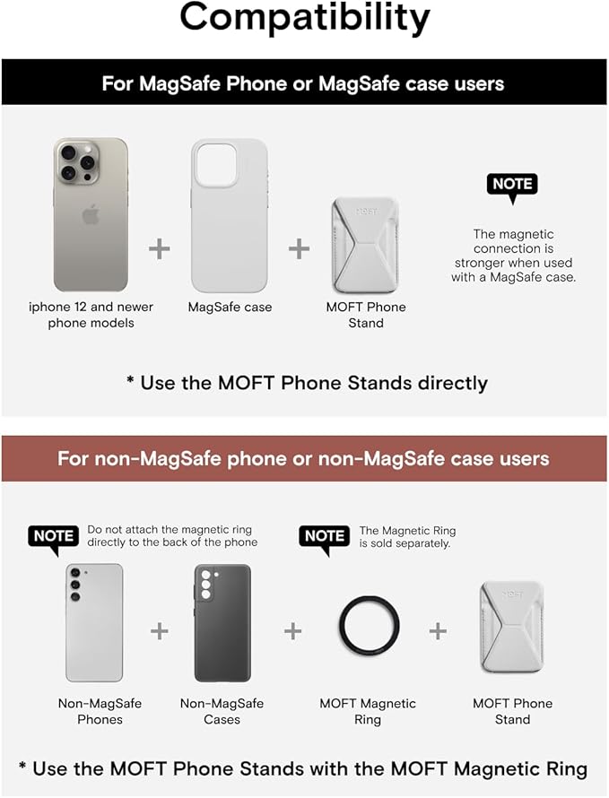 MOFT MagSafe Wallet Stand Compatible with iPhone 16/15/14/13/12 Series, Angle Adjustment & MOVAS Phone Stand (Sienna Brown)