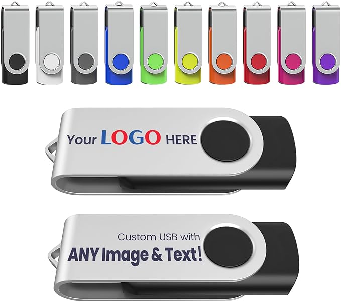 Personalized Flash Drives 512MB, Wooolken Customizable USB 2.0 Thumb Drives 10/20/50/100 Pack, Logo Memory Stick Custom Flash Drive Engraved Logo (Mixcolors)