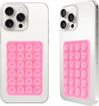 2PCS Silicone Suction Phone Case Mount,Non Slip Suction Cup Phone Mount,Hands-Free Phone Accessories Holder for Selfies and Videos,Silicon Adhesive Phone Stand Sticky for Cell Phone Pink