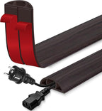 Floor Cord Cover for Wires on Floor Self Adhesive Cord Hider Floor Cable Management Wire Covers for Cords Protector Prevent Cable Trips Cord Cavity W 0.59" x H 0.31", Black Walnut, 20Ft