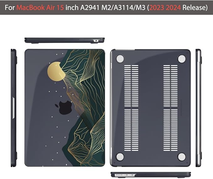 Teryeefi Compatible with MacBook Air 15 inch Case 2023 2024 A3114 A2941 with M3 M2, Plastic Hard Case & Keyboard Skin & Screen Protector for MacBook Air 15.3" Retina Display Touch ID, Mountain Sun