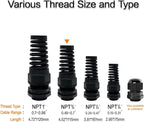 LeMotech 2Pcs NPT 3/4" IP68 Waterproof Cable Gland Flex Spiral Strain Relief Black Nylon Joint with Gaskets for 13-18mm Wire Thread