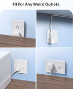 TROND Short Extension Cord 1.5ft with 360° Rotating Flat Plug, Low Profile Small Power Strip, Three Prong 3 Way Grounded Outlets, 13A, SPT 16/3 AWG Cable for Indoor Home Office Cruise Travel, White