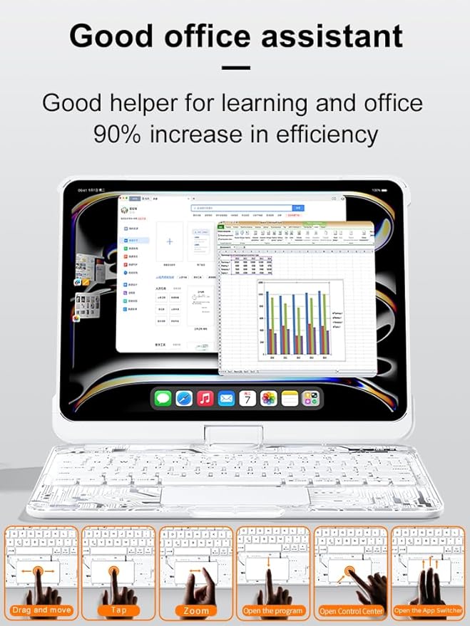 KARTICE Case with Wireless Keyboard Compatible with iPad Pro 11 2024 11 inch, Multi-Touch Trackpad, 7 Color Backlight, 360° Rotating Stand with Pencil Holder for iPad Pro 11, Excludes iPad and Pencil