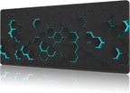 Mouse Pad Large Abstract Hexagonal Neon Non-Slip Game Desk Mat with Stitched Edge Laptop Keyboard Desk Pad for Work Home Gaming (35.4 x 15.7 Inches)
