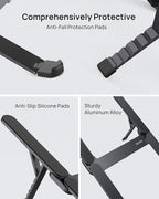 SODI Ultra Compact Foldable Laptop Stand - Portable Laptop Holder for Desk & Travel Use, Ergonomic Aluminum Computer Holder with Adjustable Height for MacBook, Tablet 10-16" (Dark Black, Bi-Fold)