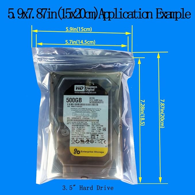 Anti Static Bags,ESD Bags,100pcs Mixed Sizes Antistatic Resealable Bag for 3.5 Hard Drive, 2.5 Solid State Drive with Labels, ESD Shielding Bag for Varieties of Electronic Device