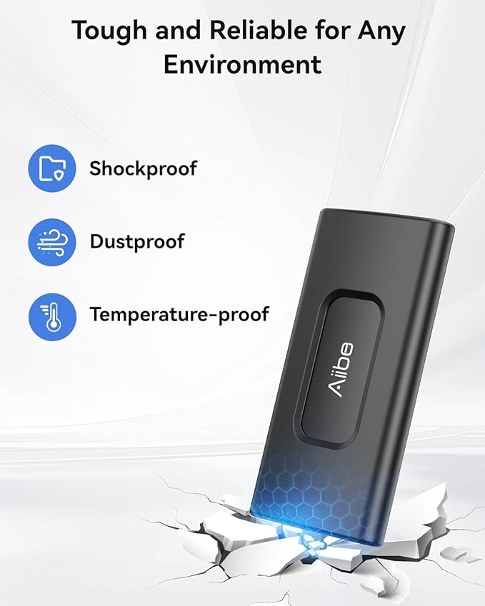 Aiibe 500GB External Solid State Drive USB C Portable SSD USB 3.2 Gen 2, Up to 1050MB/s, External SSD 500GB External Hard Drive for iPhone 15/Pro, Laptop, Mac and PS4 (Black)