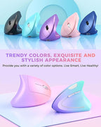 Lekvey Ergonomic Mouse, Vertical Wireless Mouse Rechargeable 2.4 GHz Optical Carpal Tunnel Mouse : 800/1200 / 1600 DPI, 6 Buttons, for Laptop, PC, Computer, Desktop, Notebook etc, Pink to Purple
