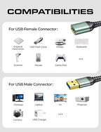 AINOPE 2 Pack USB Extensions Cable High Speed USB 3.0 Extension Cord Type A Male to Female Sturdy Braided Material Fast Data Transfer Compatible with USB Keyboard,Mouse,Flash Drive,Grey,3.3FT+3.3FT