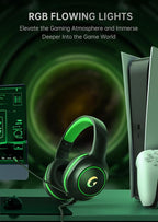 CM7002 Gaming Headset for PS5, PS4, PC, Mac, Switch, Xbox Series, Surround Sound RGB Gaming Headphones with Noise Canceling Microphone, 50MM Dynamic Drivers, 3.5MM Audio Jack, Black Green