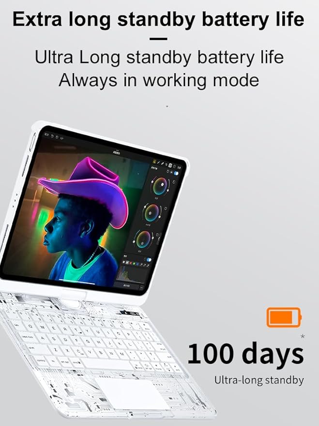 KARTICE Case with Wireless Keyboard Compatible with iPad 10th 2022 10.9 inch, Multi-Touch Trackpad, 7 Color Backlight, 360° Rotating Stand with Pencil Holder for 10th, Excludes iPad and Pencil