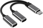 USB C Splitter，2 in 1 USB C Headphone and Charger Adapter Audio Dongle Cable with PD 100W for iPhone 16 15 Pro Max, Pixel 9 8 7, Galaxy S24 S23 S22, iPad Pro