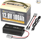 Power Queen 12.8V 100Ah LiFePO4 Battery with 14.6V 20A LiFePO4 Battery Charger; Built-in 100A BMS, Fast and Fully Charged, 4000+ Cycles, Perfect for RV, Trailer, Camping, Solar System